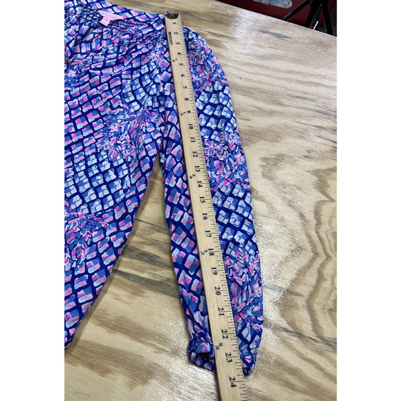 Lilly Pulitzer Elsa Silk Top in Pop Up Toe In Print Blue Pink Pineapple Sz XXS - Picture 12 of 12